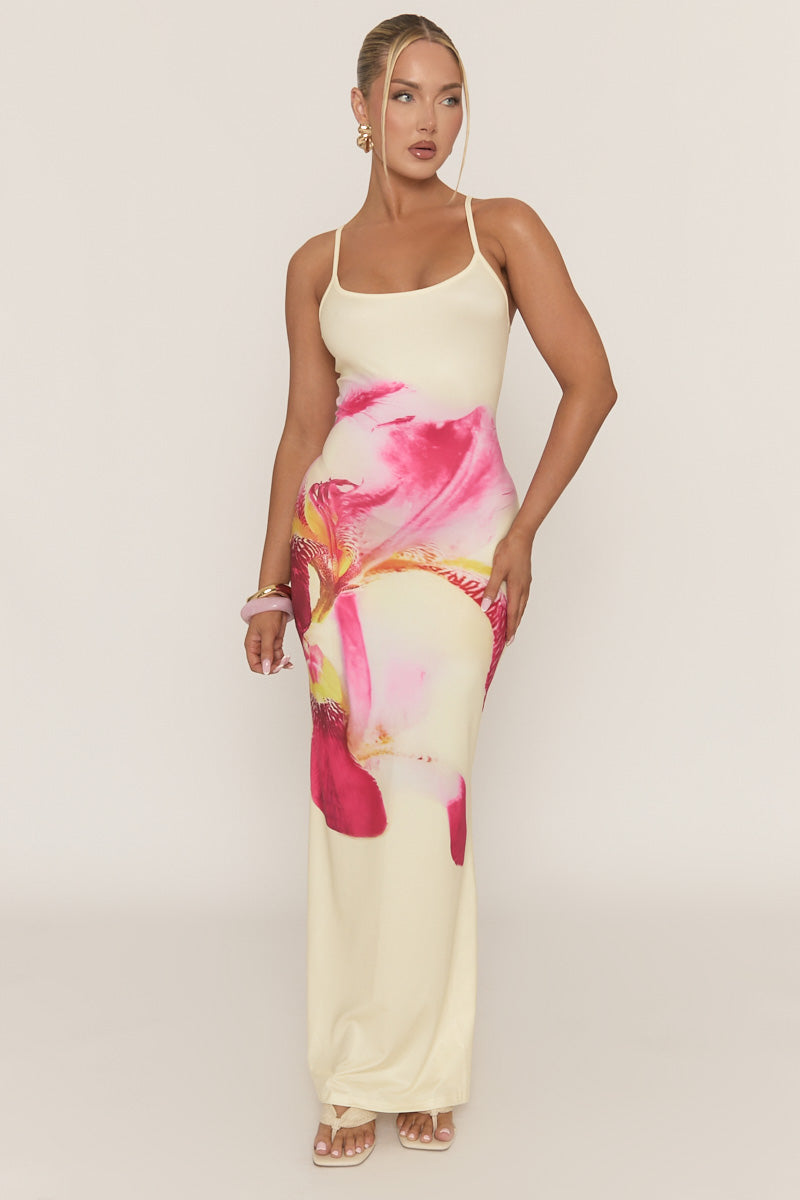 Yellow Floral Strappy Maxi Dress