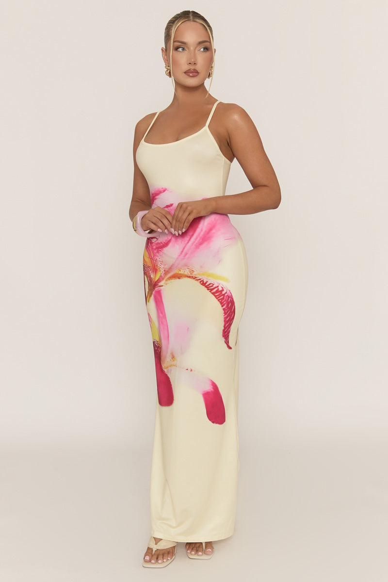 Yellow Floral Strappy Maxi Dress