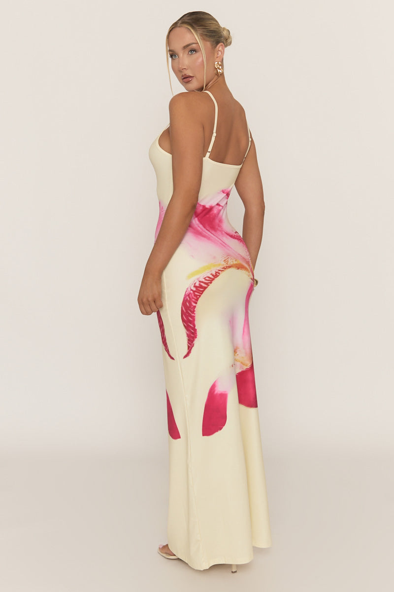 Yellow Floral Strappy Maxi Dress