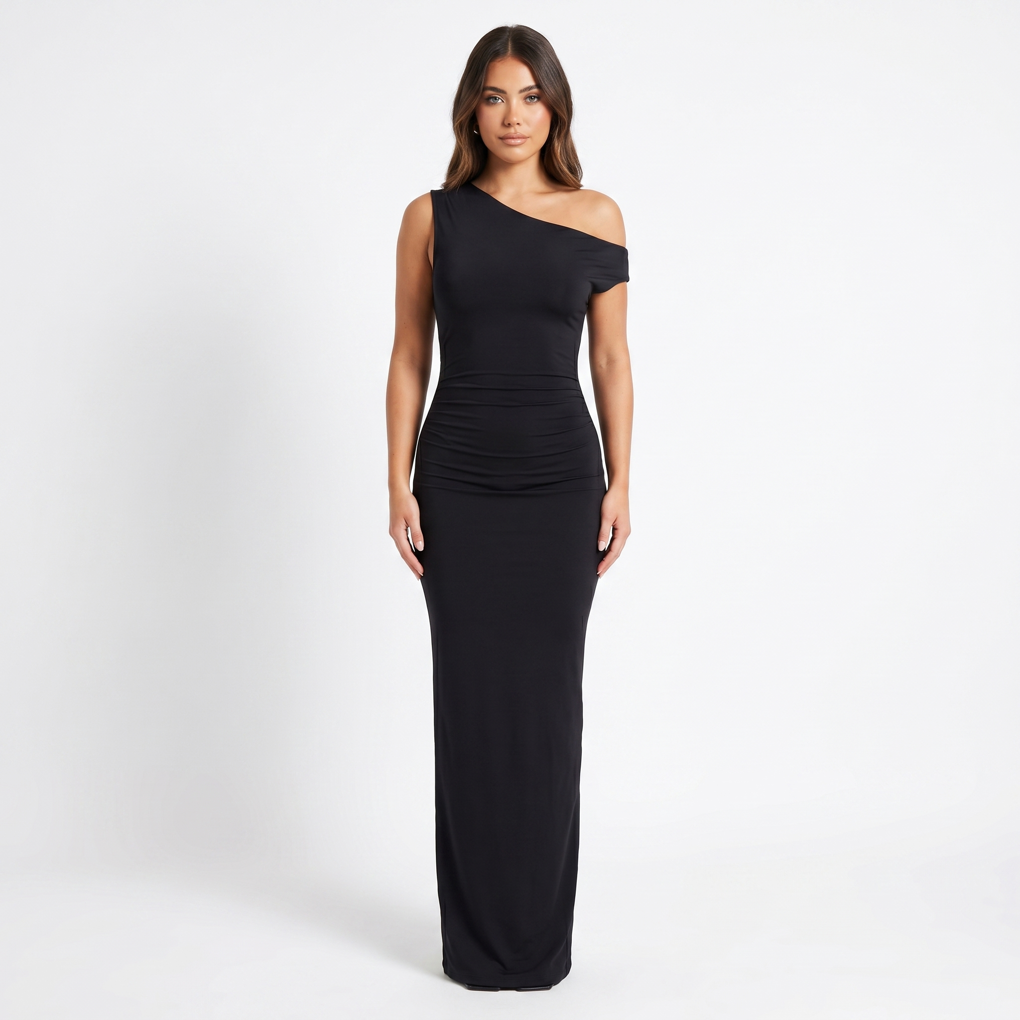 One Shoulder Ruched Maxi Dress