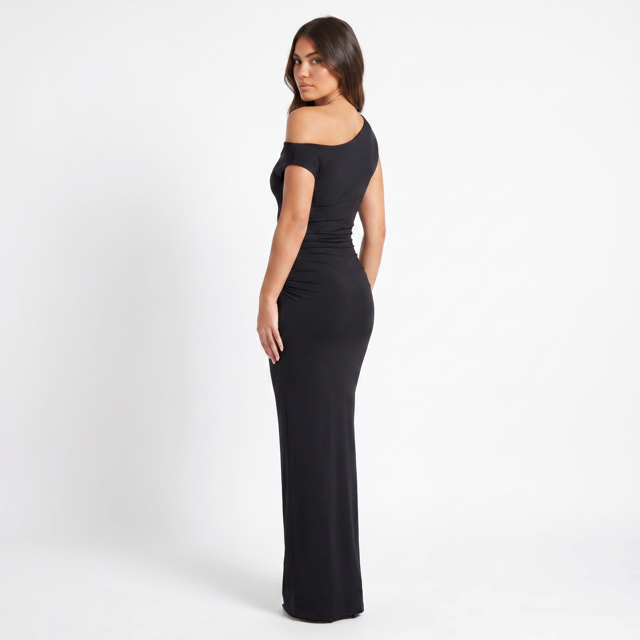 One Shoulder Ruched Maxi Dress